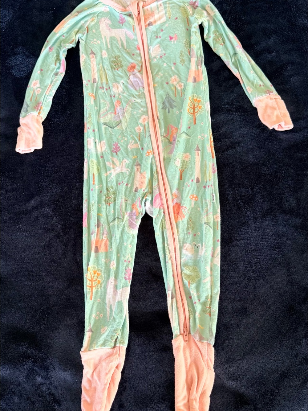 Little Sleepies Mint Green Woodland One-Piece Footed Pajamas with Peach Trim